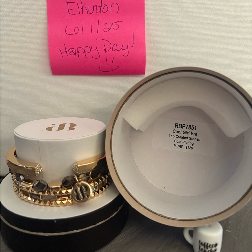 Gold and Brown Bracelet Set with Charms